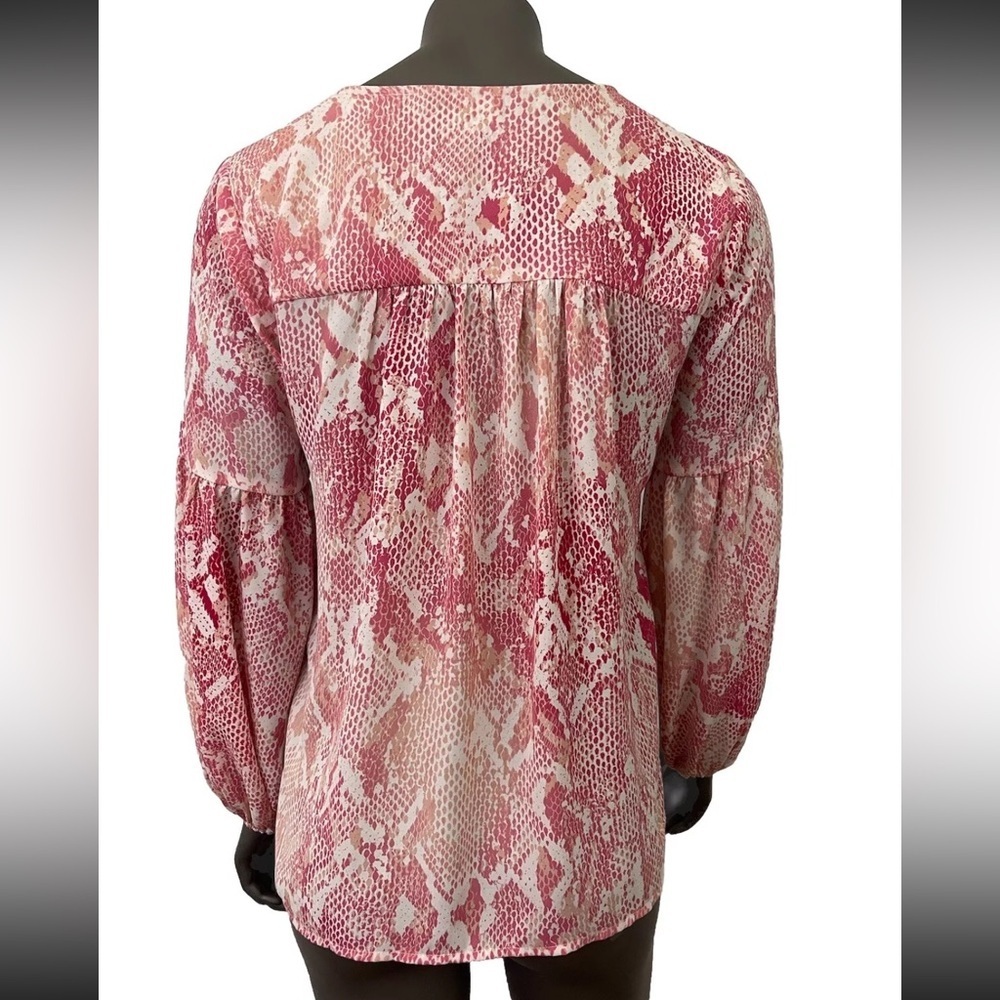 CAbi Blouse Women’s S Pink & White Snake Print Puff Sleeve Top Animal Office - Picture 2 of 8